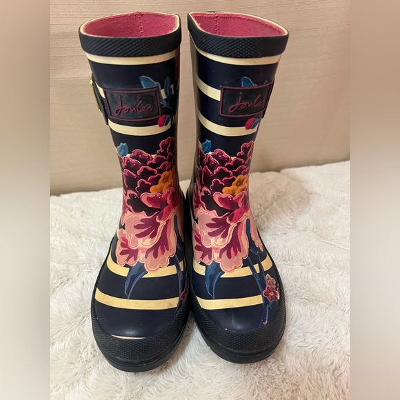 Joules Girls Floral Stripe Rain Boots – Navy & Pink Size 12 - Picture 3 of 6